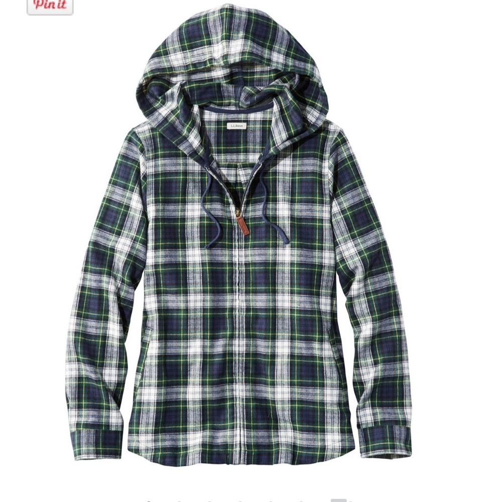 L.L. Bean Women's Scotch Plaid Flannel Shirt, Relaxed Zip Hoodie NWT